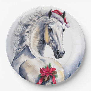 Assiette en papier Cheval Blanc de Noël