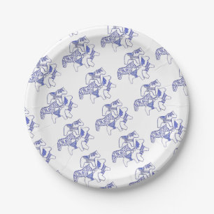 Assiette en papier Cheval Dala bleu et blanc