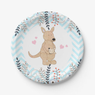 Assiette en papier chevron bleu Baby Shower Boho K