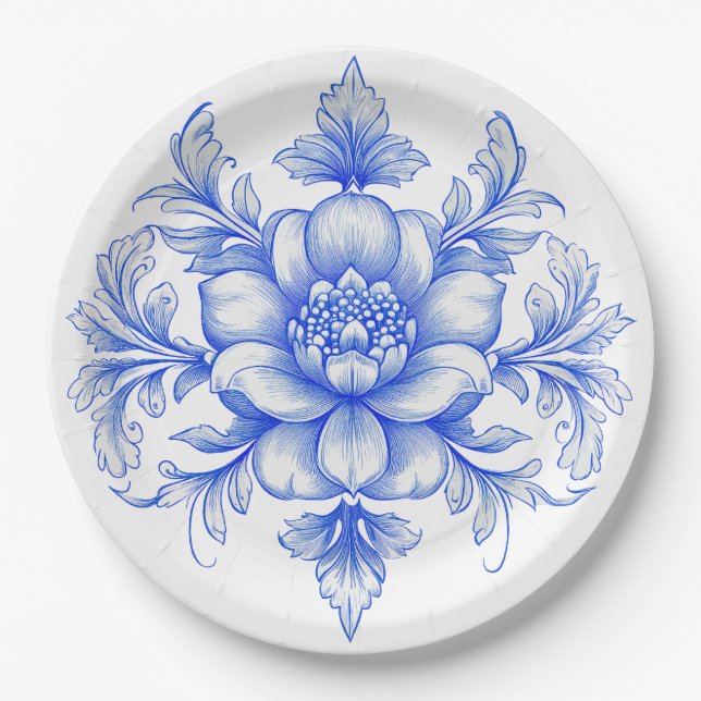 Assiette en papier chinoiserie bleu et blanc (Devant)