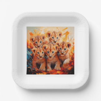 Assiette en Papier - Cinq Lionceaux Œuvre d'Art