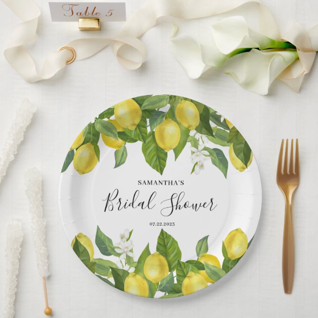 Assiette en papier citron agrumes pour la douche d (Mariage)