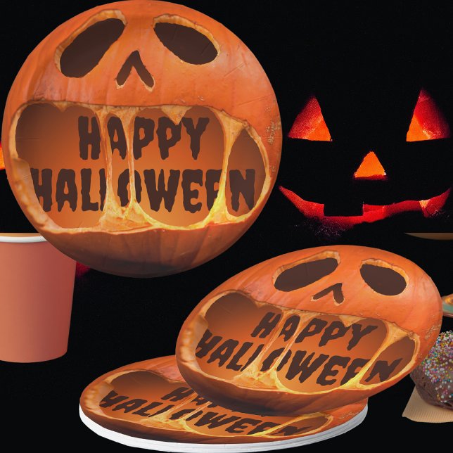 Assiette en papier citrouille Jack o'lantern Hallo (Créateur téléchargé)