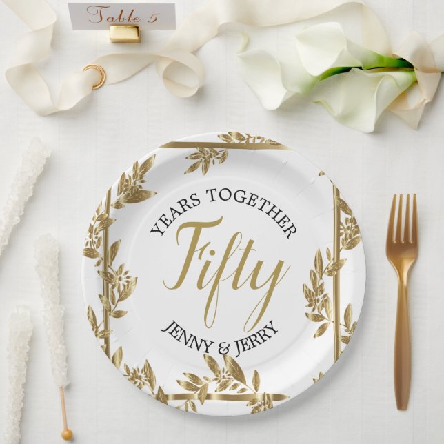 Assiette en papier classique dorée et noire pour a (Mariage)