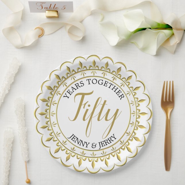 Assiette en papier classique dorée et noire pour a (Mariage)