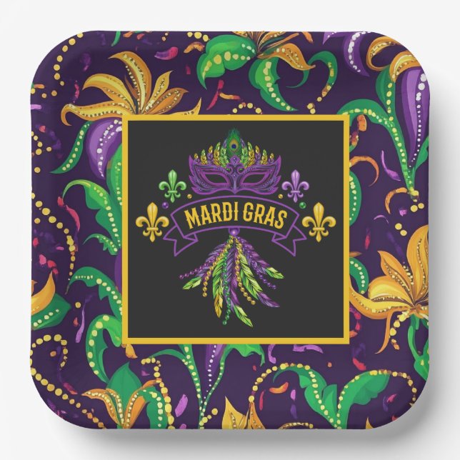 Assiette en papier colorée Mardi Gras (Recto)