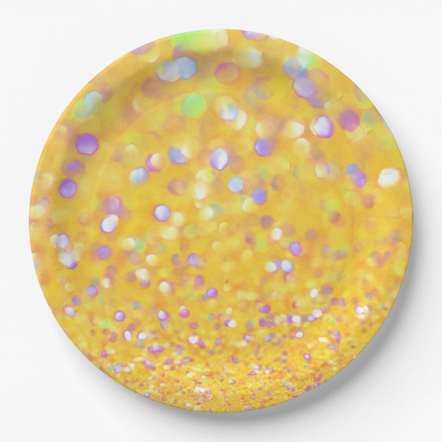 Assiette en papier confettis jaunes (Devant)