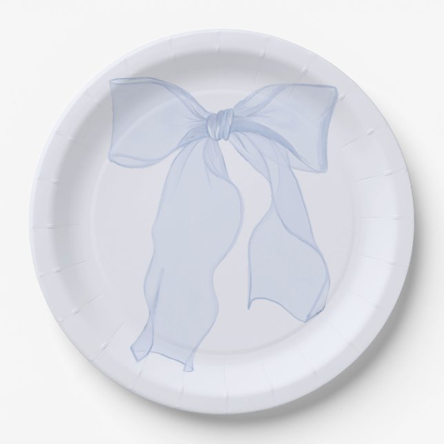 Assiette en papier Coquette à ruban bleu (Devant)