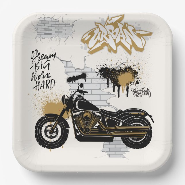 Assiette en papier couleur or et crème moto (Recto)