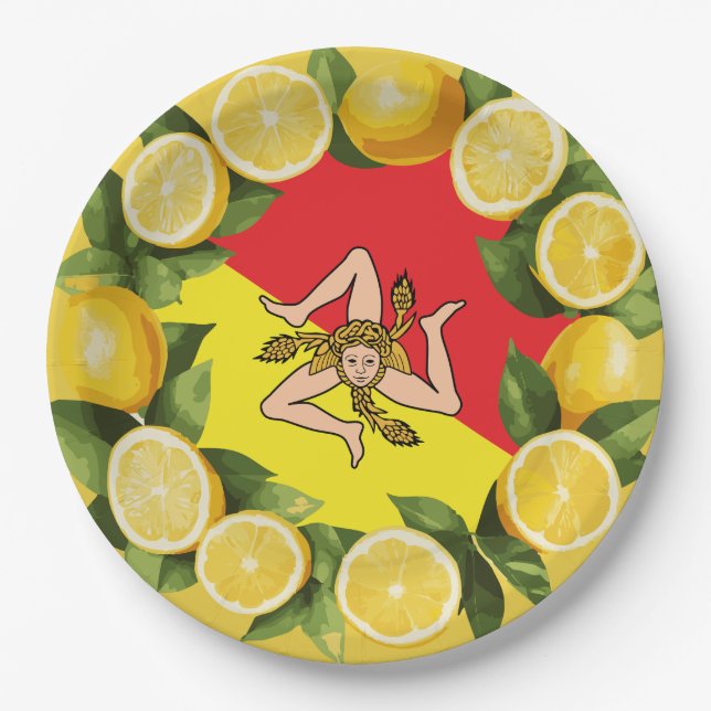 Assiette en papier Couronne de citron Drapeau sici (Devant)