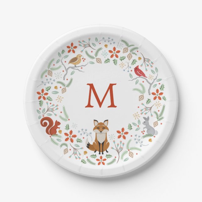 Assiette en papier Couronne de la forêt à monogram (Devant)