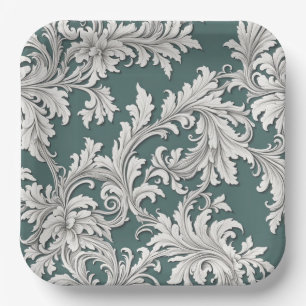 Assiette en papier Damask Design Aqau Noir & Blanc