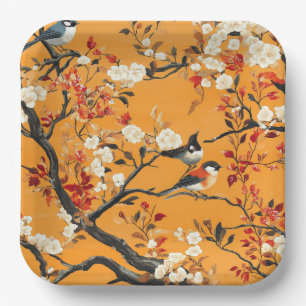 Assiette en papier de chinoiserie automnale élégan