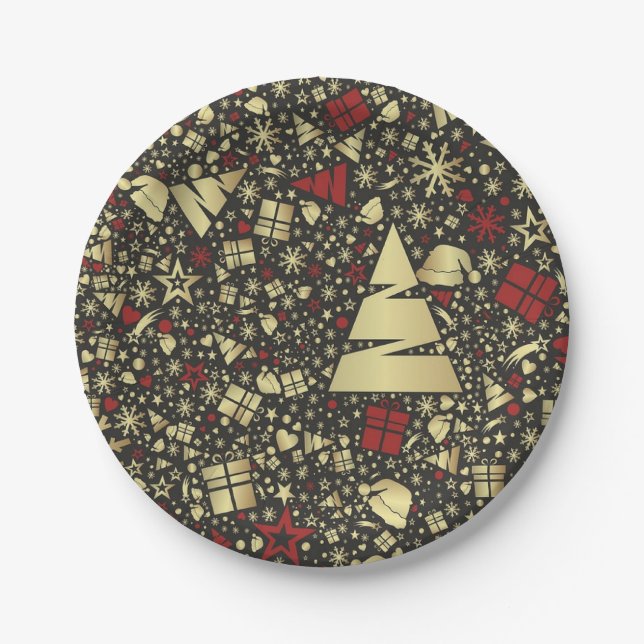 Assiette en papier de décoration de Noël abstraite (Devant)