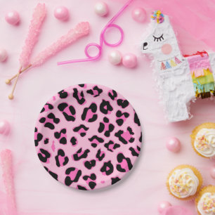 Assiette en papier de fête à motif peau de guépard