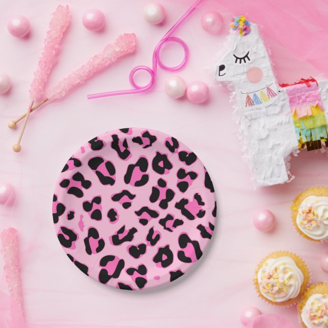 Assiette en papier de fête à motif peau de guépard (Fête)