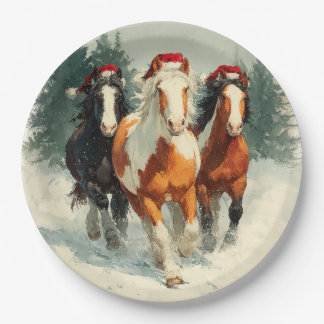 Assiette en papier de Noël / Beau cheval au galop