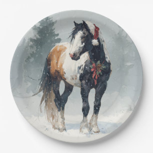 Assiette en papier de Noël / Beau cheval de peintu