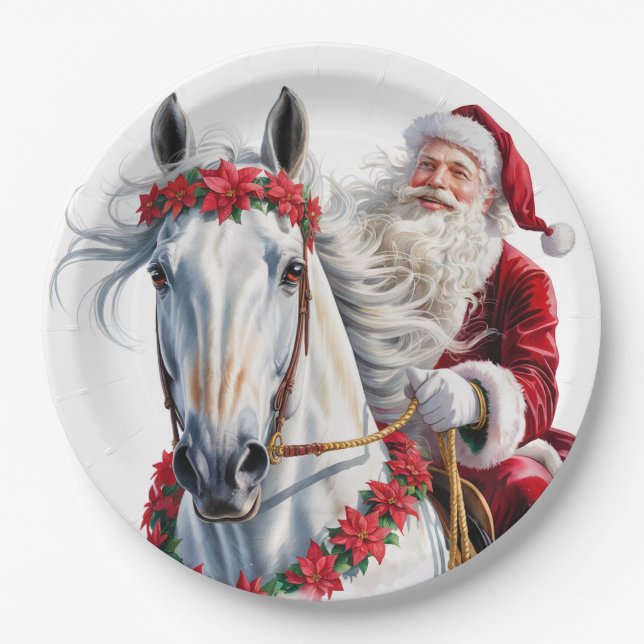 Assiette en papier de Noël pour amateurs de chevau (Devant)