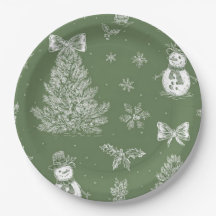assiette en papier de Noël toile verte
