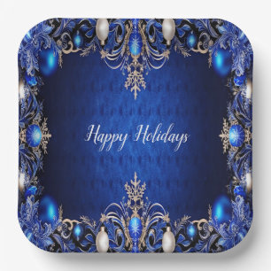 Assiette en papier décorative bleue pour les fêtes