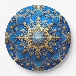 Assiette en papier décorative bleue pour Noël