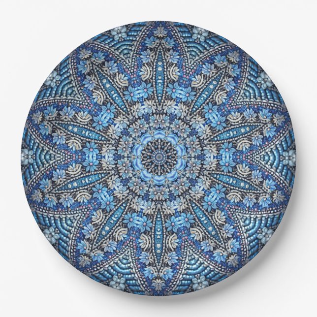 Assiette en papier décorative bleue pour Noël (Devant)