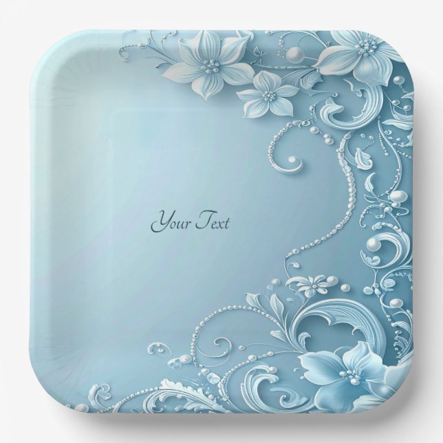 Assiette en papier décorative florale bleue (Recto)