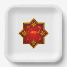 Assiette en papier décorative rouge or Enjoy It