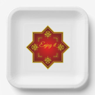 Assiette en papier décorative rouge or Enjoy It