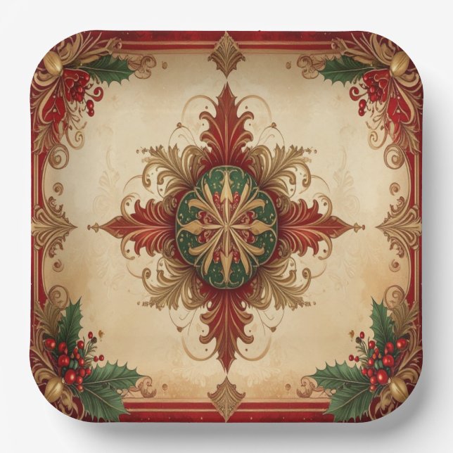 Assiette en papier décorative rouge pour Noël (Recto)