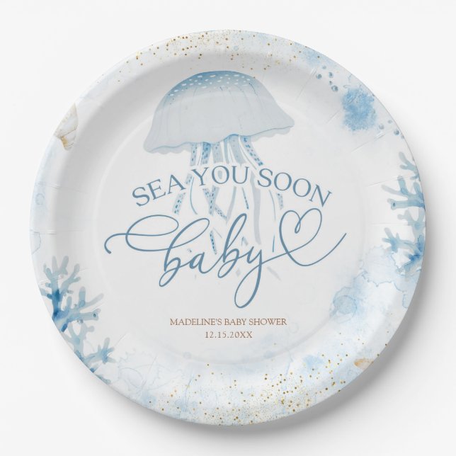 Assiette en papier d'été bleu océan mer vous bient (Devant)