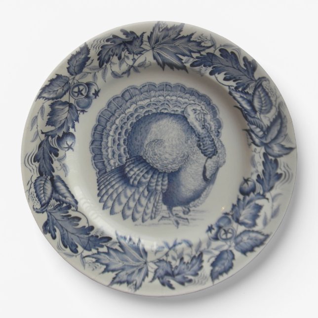 Assiette en papier dinde bleue (Devant)