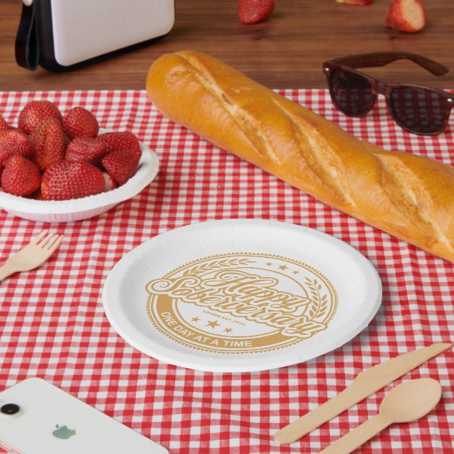 Assiette en papier doré Loosid Soberversary (Pique-nique)