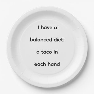 Assiette en papier drôle de taco diète équilibrée