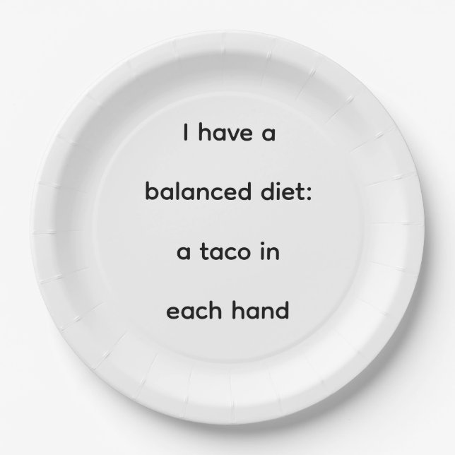 Assiette en papier drôle de taco diète équilibrée (Devant)