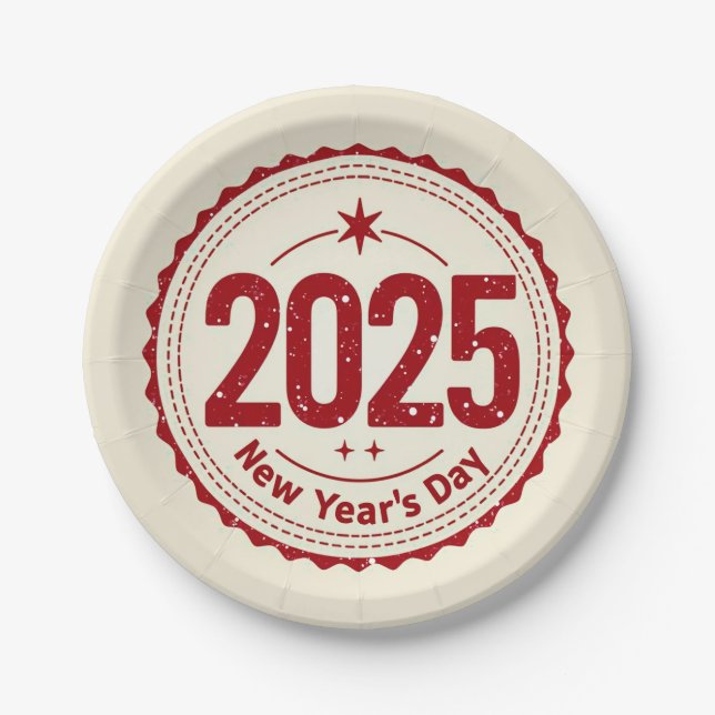 Assiette en papier du Nouvel An 2025 (Devant)