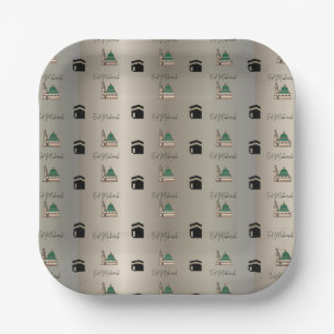 Assiette en papier Eid Mubarak Kaaba dorée et Masj