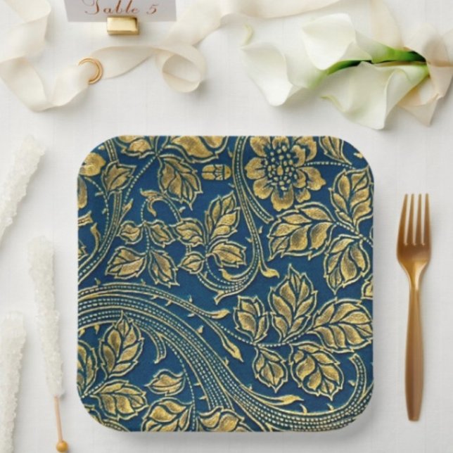 Assiette en papier Élégance Fleur d'Or ( Paper Plates Durable paper stock FDA compliant food safety. 
)