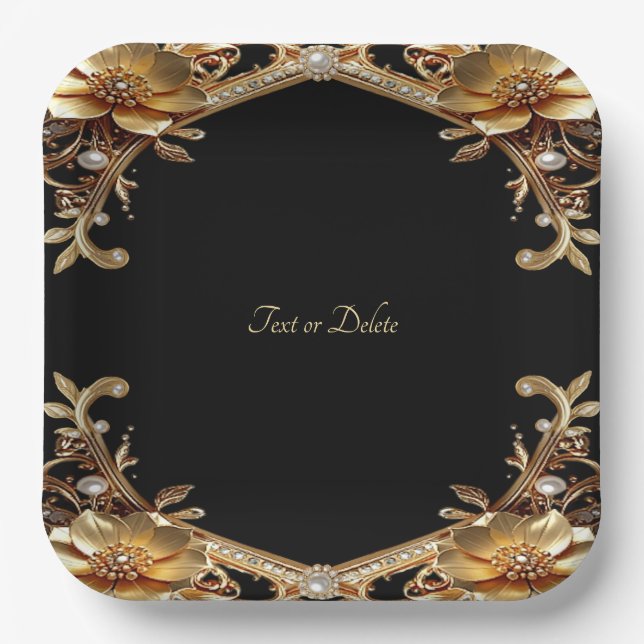Assiette en papier élégante avec cadre doré (Recto)