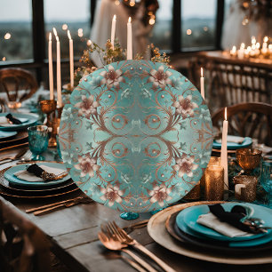 Assiette en papier élégante cuivre et turquoise