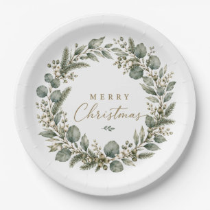 Assiette en papier élégante de Noël à motif botani
