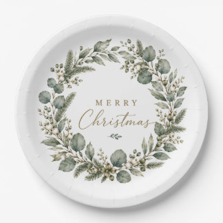 Assiette en papier élégante de Noël à motif botani