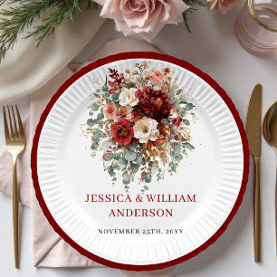 Assiette en papier élégante florale automnale bord