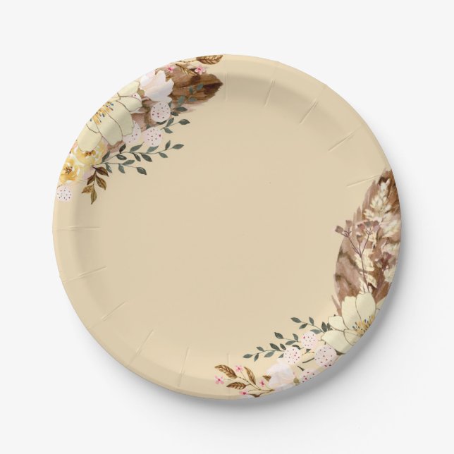 Assiette en papier élégante florale boho pour tout (Devant)