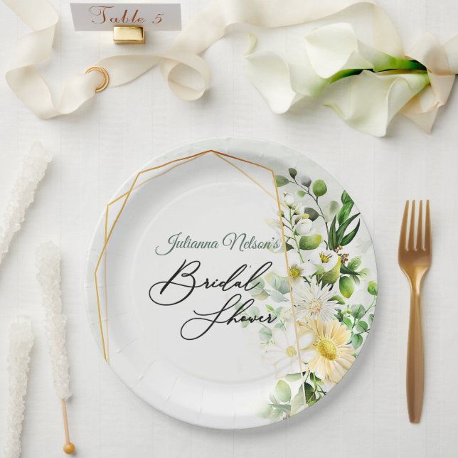 Assiette en papier eucalyptus et pâquerettes (Mariage)
