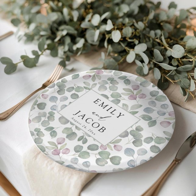 Assiette en papier eucalyptus verdure rustique (Créateur téléchargé)