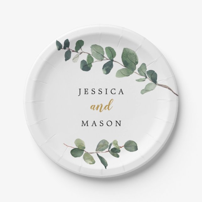 Assiette en papier Eucalyptus Wedding Shower (Devant)