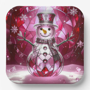 Assiette en papier férié flocons de neige bonhomme
