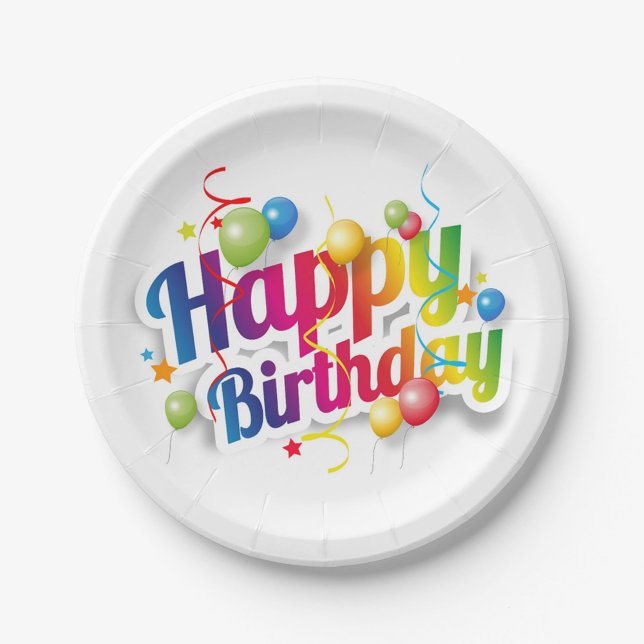 Assiette en Papier Festive Joyeux Anniversaire (Bright, Festive "Happy Birthday" Plate with rainbow lettering! )